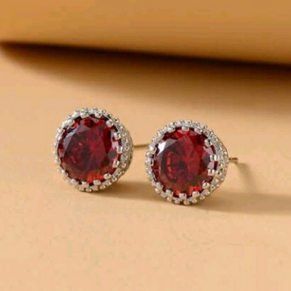 Red Rhinestone Silver Earrings - Picture 2 of 3